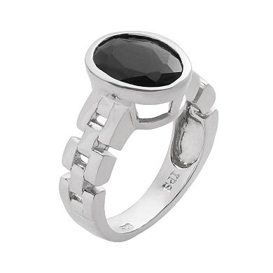 Onyx Sterling Silver Chain Link Ring