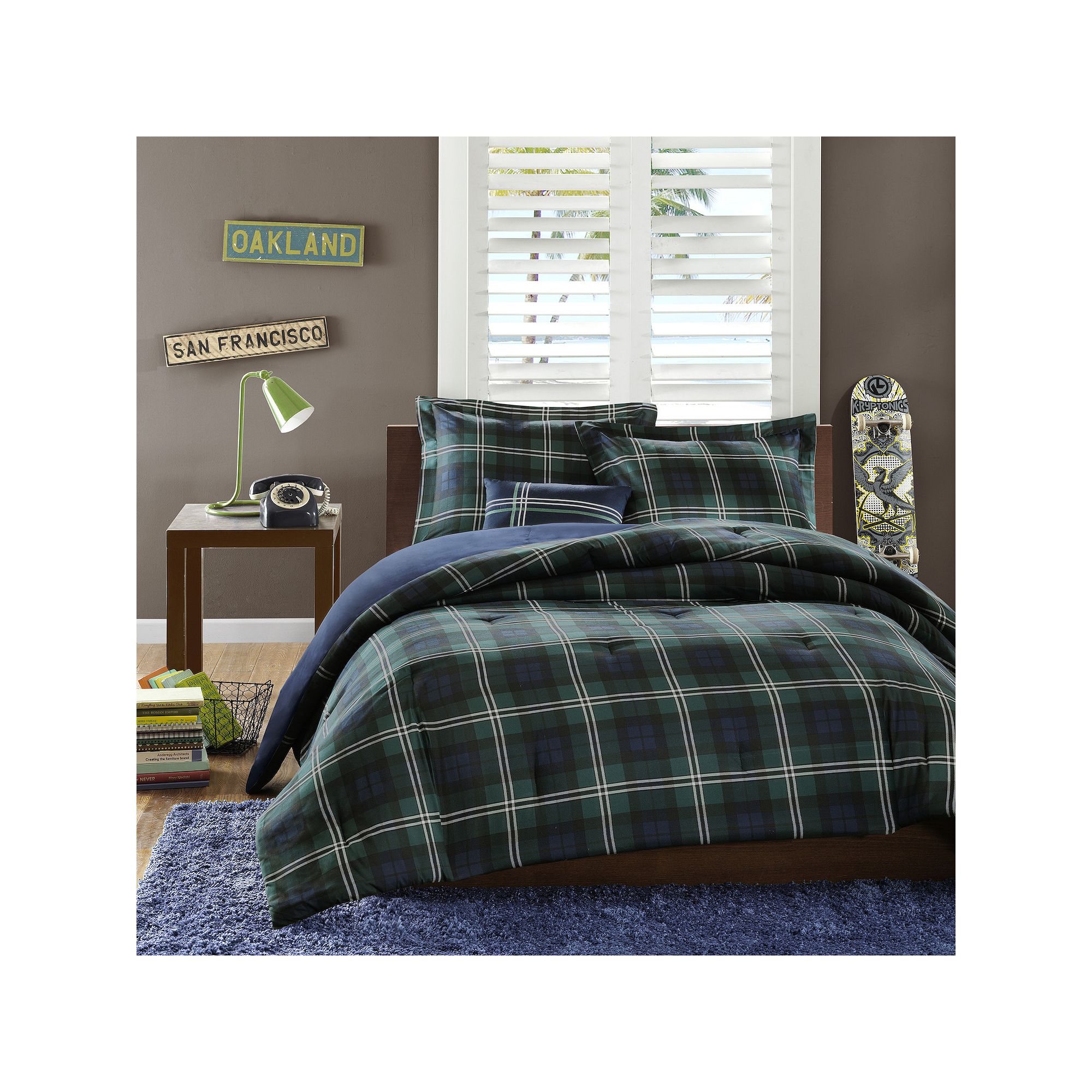 Intelligent Design Cameron Reversible Comforter Set with Throw Pillow, Blue