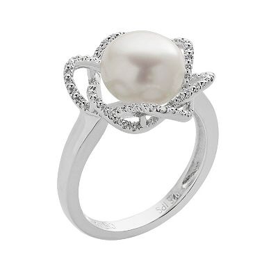 PearLustre by Imperial Freshwater Cultured Pearl and Diamond Accent Sterling Silver Flower Ring