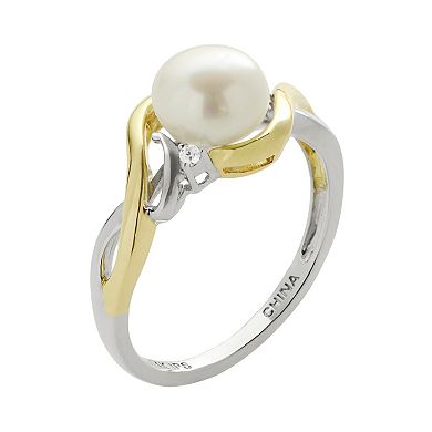 PearLustre by Imperial Freshwater Cultured Pearl and Diamond Accent 14k Gold Two Tone Ring