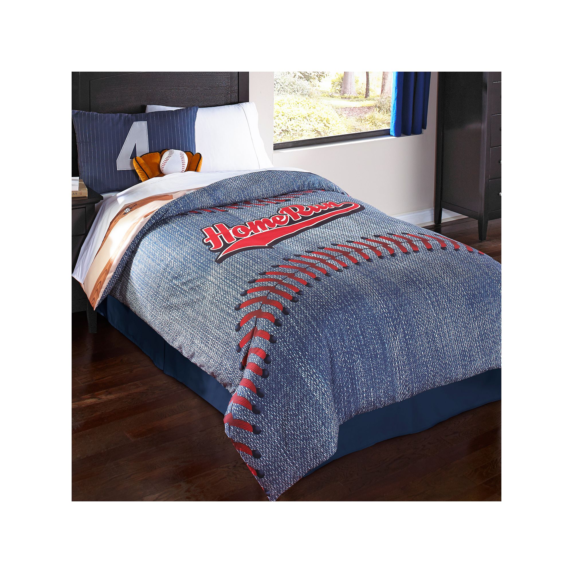 Baseball Reversible Comforter Set, Blue