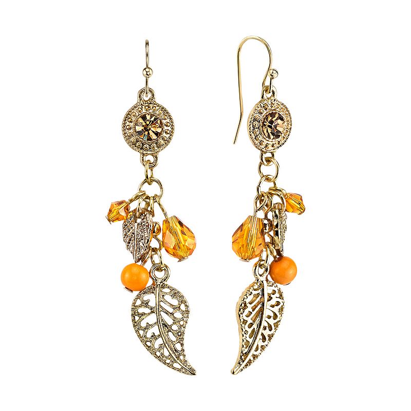 1928 Bead and Leaf Drop Earrings, Womens, Yellow