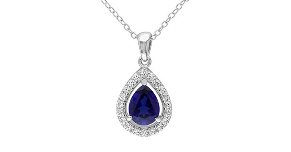 Genuine Amethyst and Lab Diamond Silver Teardrop Halo Necklace main image 1