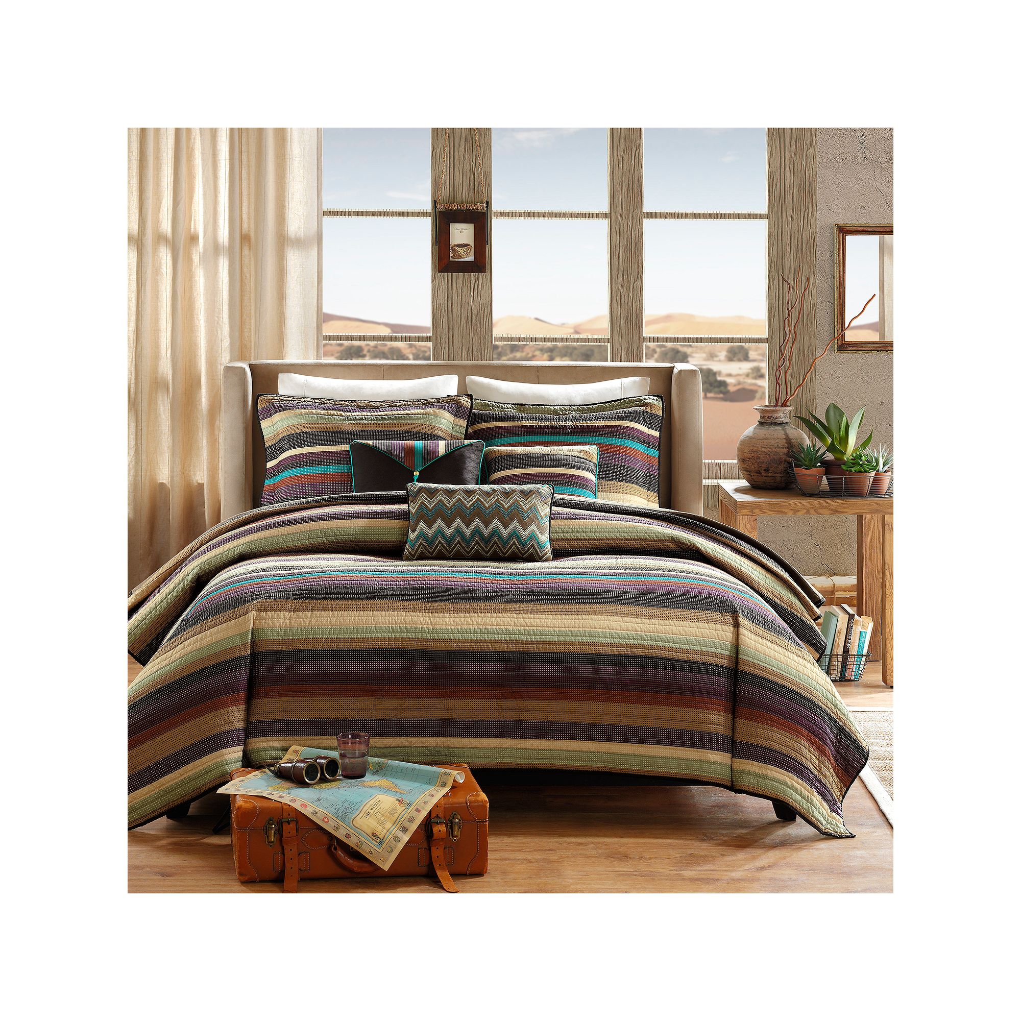 Madison Park Sequoia Quilt Set with Throw Pillows, Brown