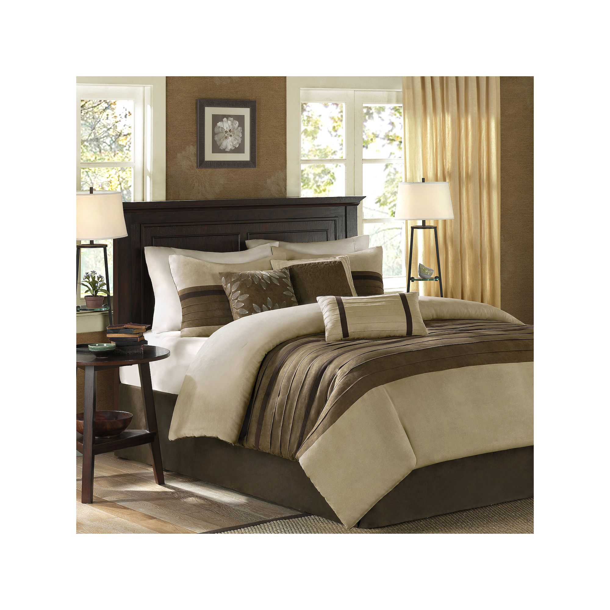 Madison Park Teagan 7-pc. Faux Suede Comforter Set with Throw Pillows, Beig
