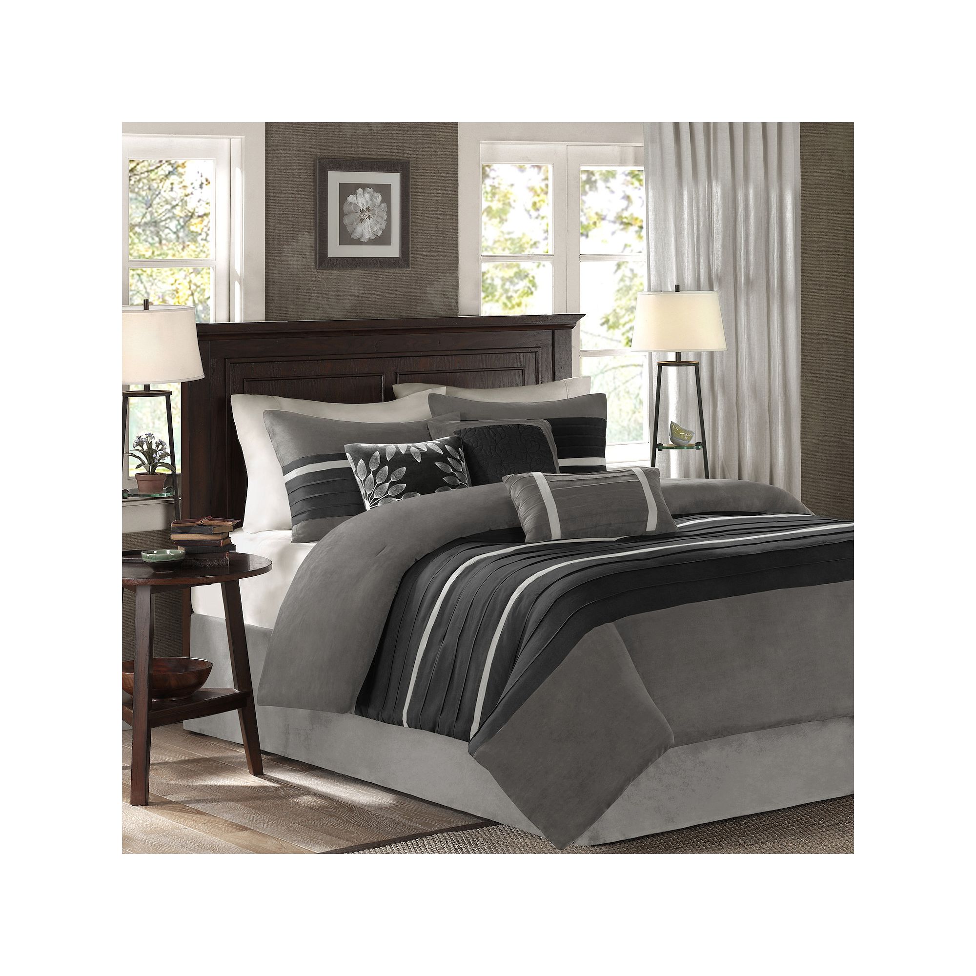 Madison Park Teagan 7-pc. Faux Suede Comforter Set with Throw Pillows, Blac