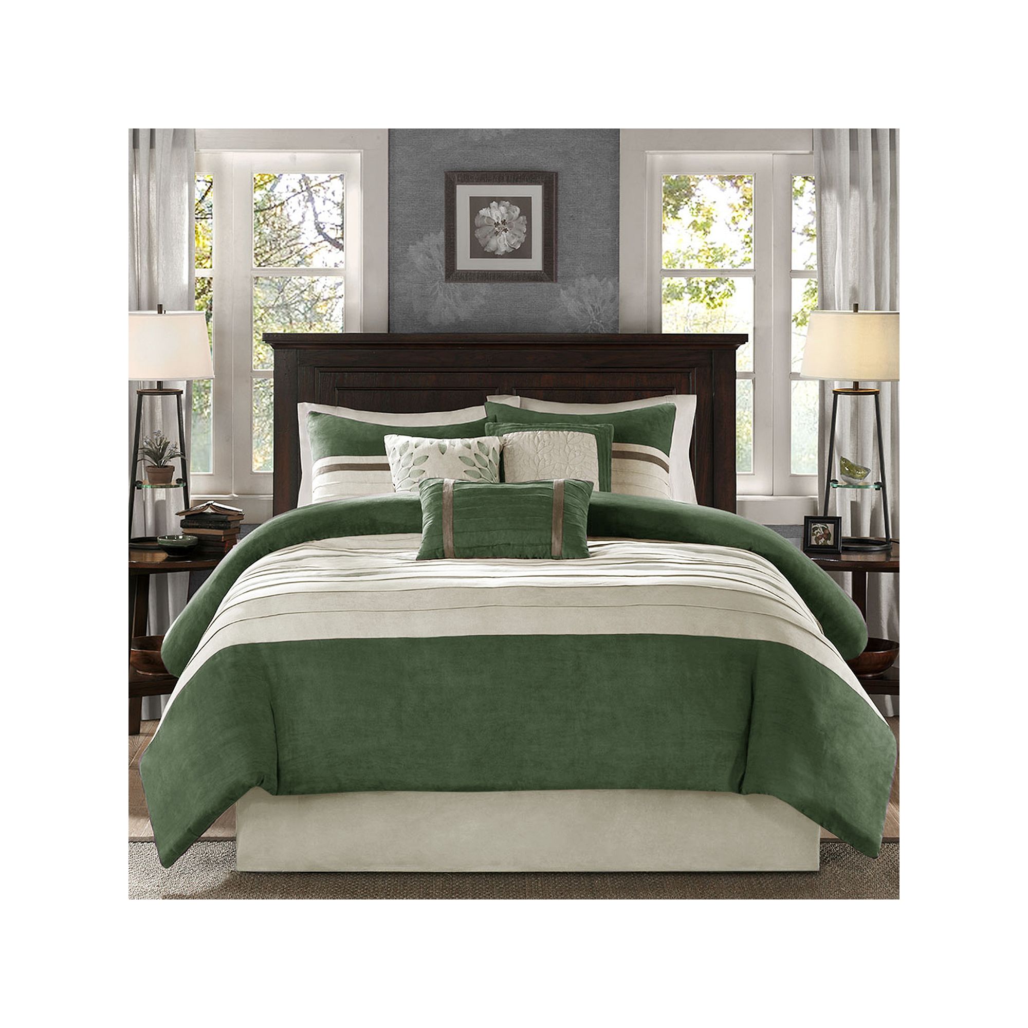 Madison Park Teagan 7-pc. Faux Suede Comforter Set with Throw Pillows, Gree
