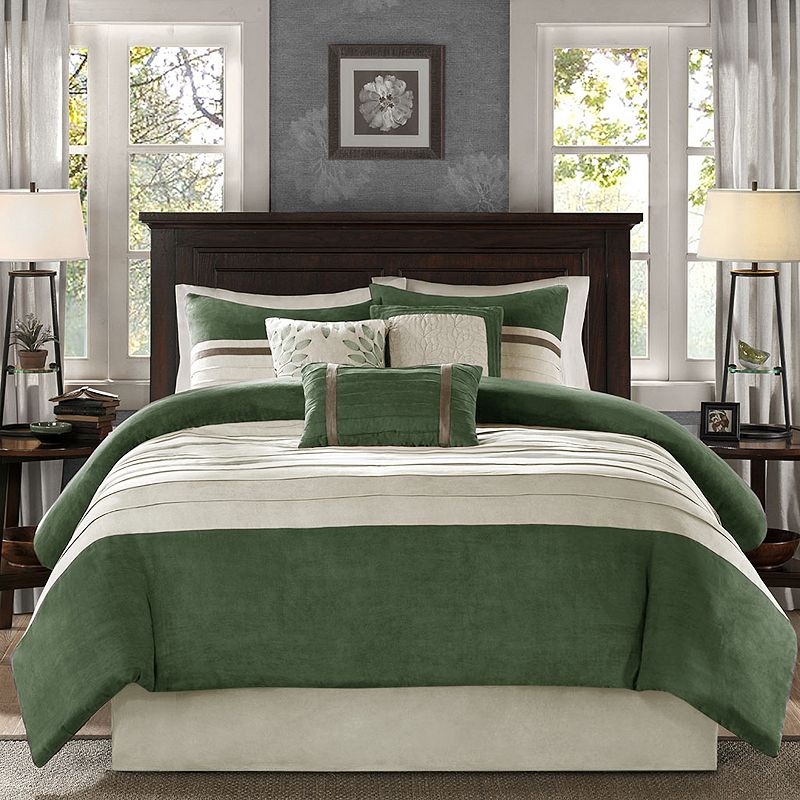 Madison Park Teagan 7-pc. Faux Suede Comforter Set with Throw Pillows, Gree