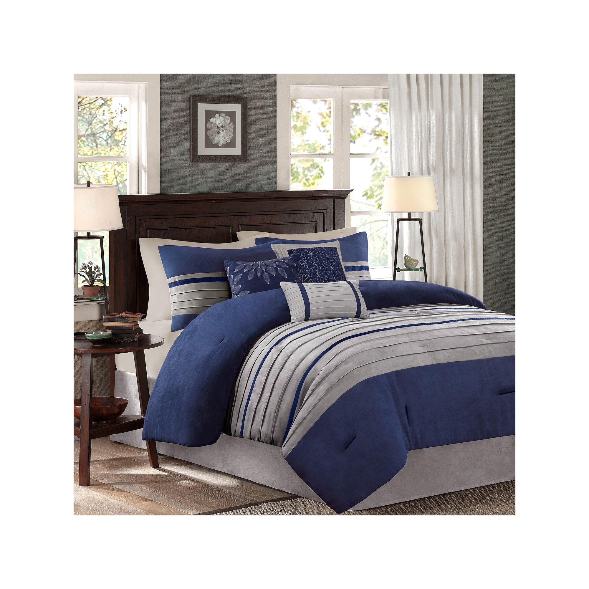 Madison Park Teagan 7-pc. Faux Suede Comforter Set with Throw Pillows, Blue