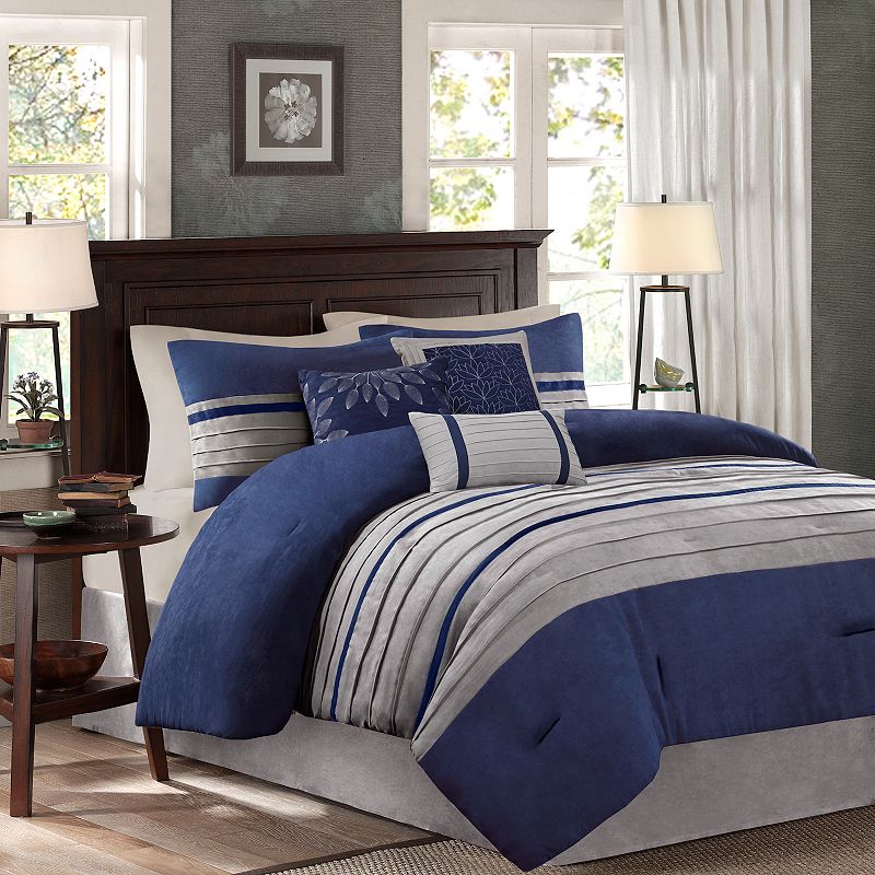 Madison Park Teagan 7-pc. Faux Suede Comforter Set with Throw Pillows, Blue