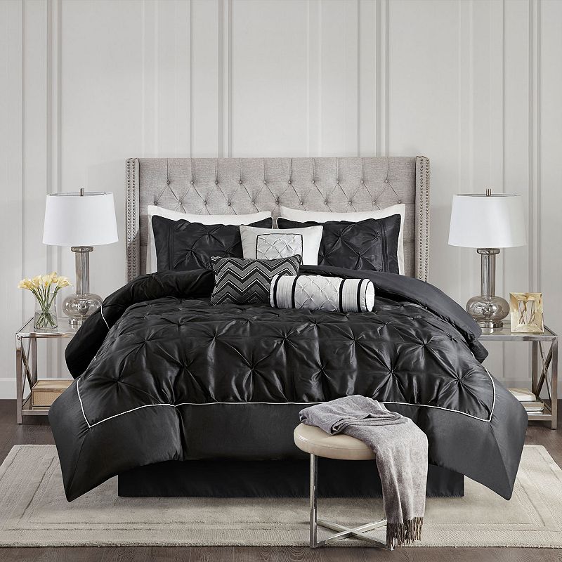 Madison Park Vivian 7-piece Tufted Comforter Set with Throw Pillows, Black,