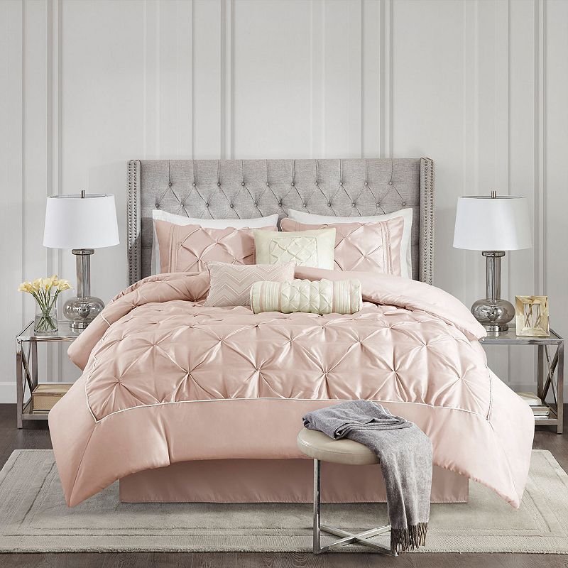 Madison Park Vivian 7-piece Tufted Comforter Set with Throw Pillows, Pink, 