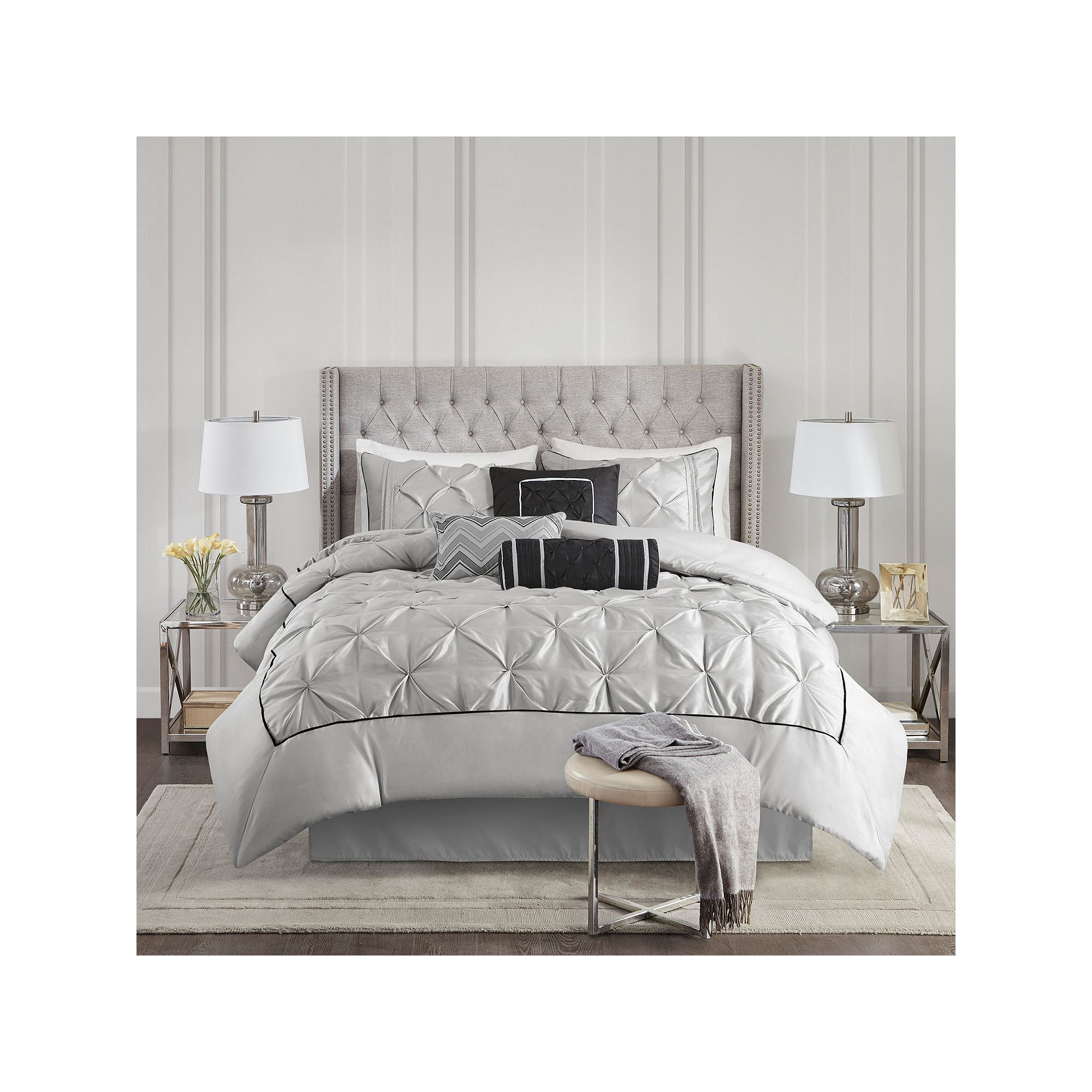 Madison Park Vivian 7-piece Tufted Comforter Set with Throw Pillows, Gray