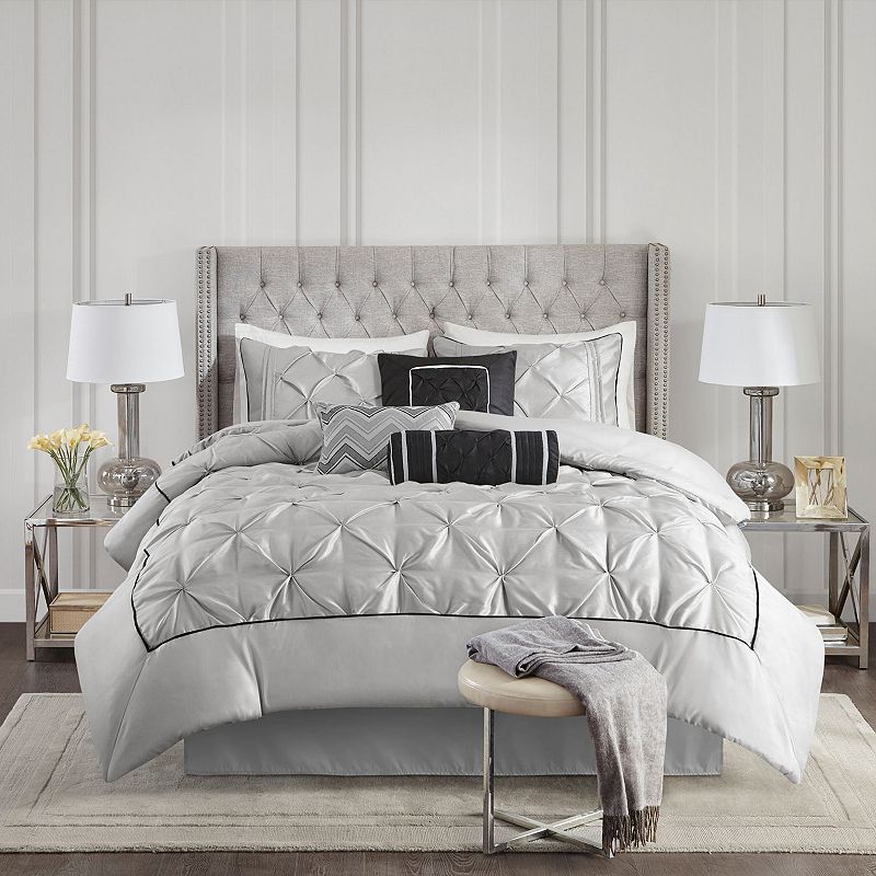 Madison Park Vivian 7-piece Tufted Comforter Set with Throw Pillows, Grey, 