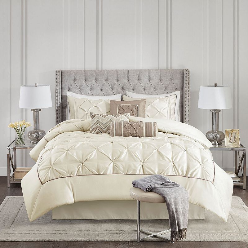 Madison Park Vivian 7-piece Tufted Comforter Set with Throw Pillows, White,