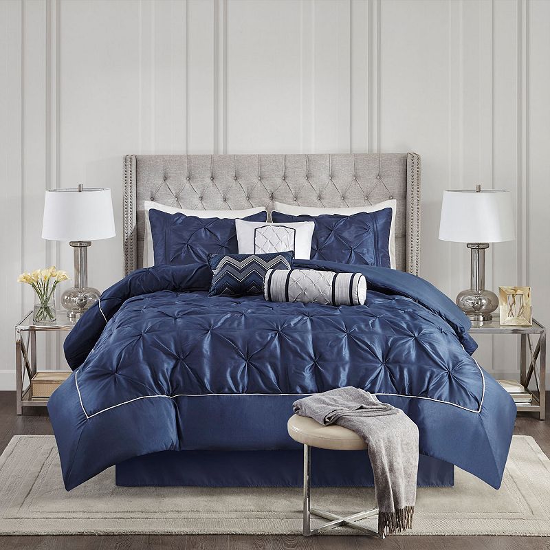 Madison Park Vivian 7-piece Tufted Comforter Set with Throw Pillows, Blue, 