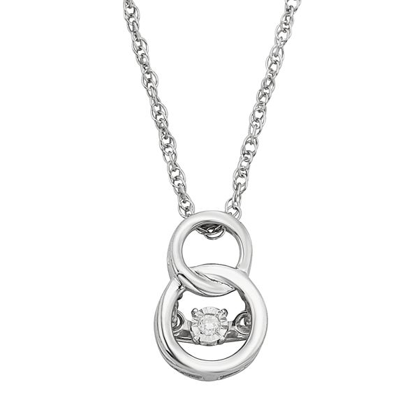 Dancing Love Diamond Accent Sterling Silver Double Circle Pendant Necklace