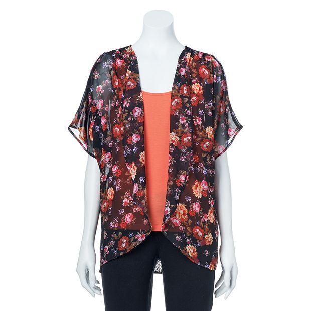 Trixxi Chiffon Floral Kimono Cardigan Set - Juniors