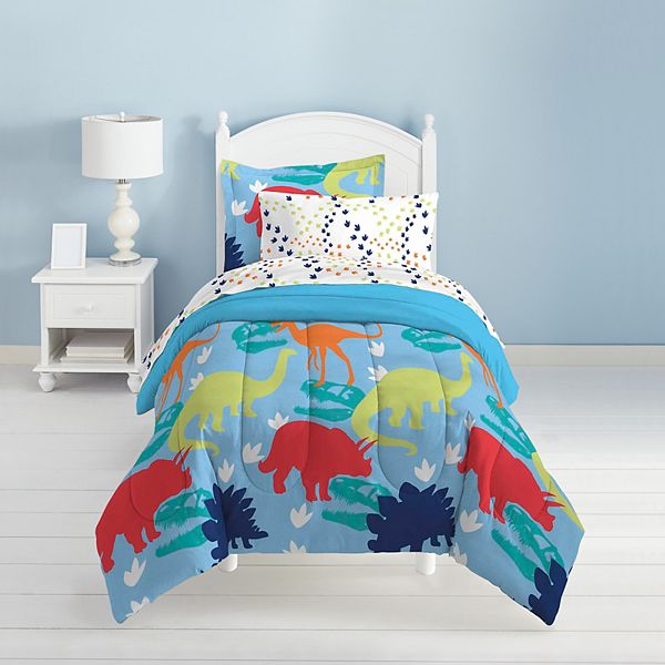Toddler Bedding Set Dinosaur Boy Blue Kids 4 Pc Bedspread Sheets Pillowcase New 