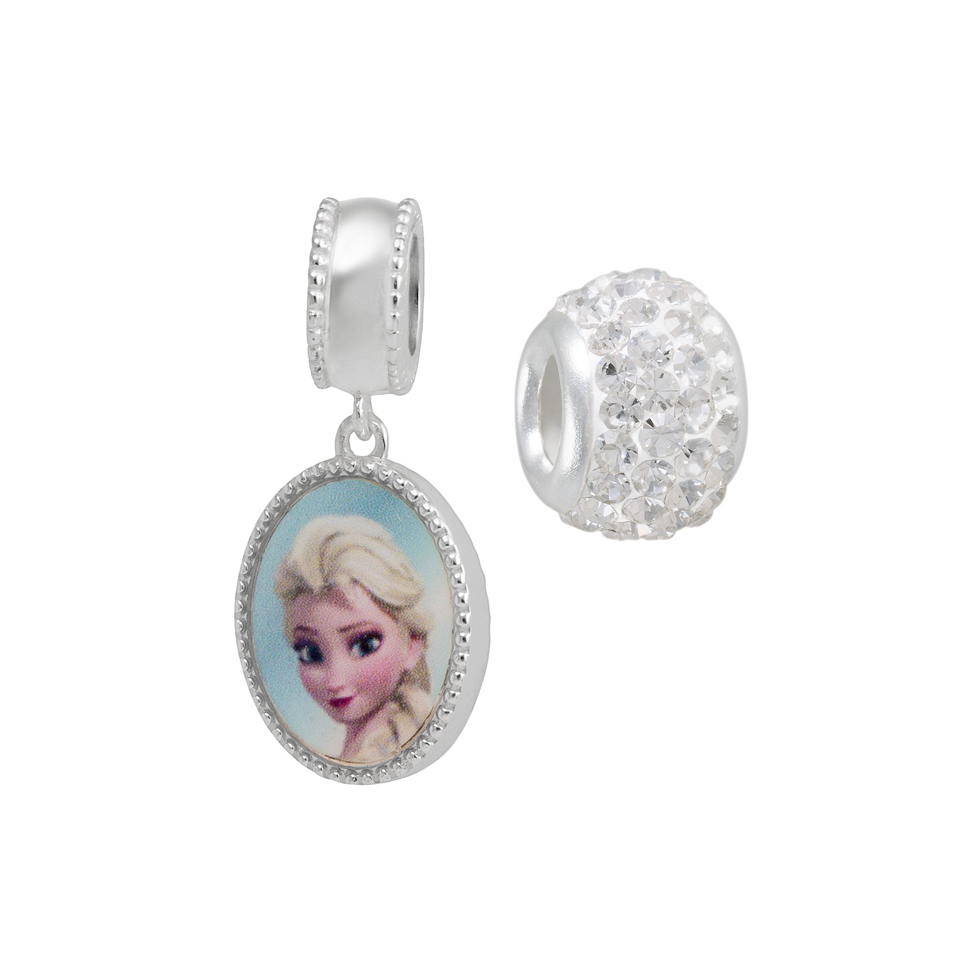 Disneys Frozen Crystal Sterling Silver Reversible Elsa & Anna Charm & Bead