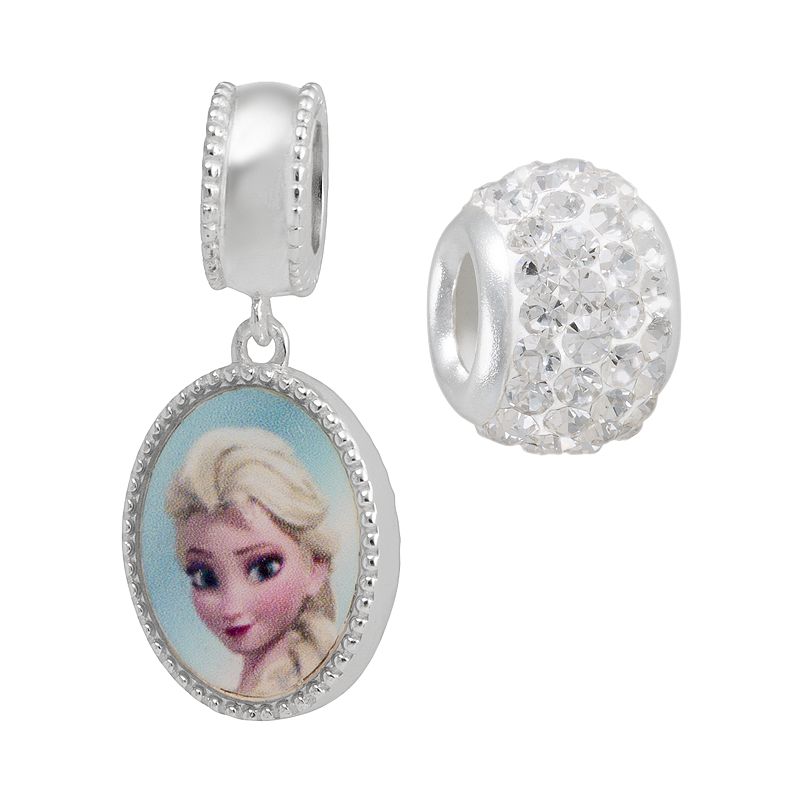Disneys Frozen Crystal Sterling Silver Reversible Elsa and Anna Charm and 