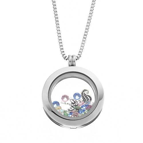 Blue La Rue Crystal Stainless Steel 1-in. Round Sea Horse & Palm Tree ...