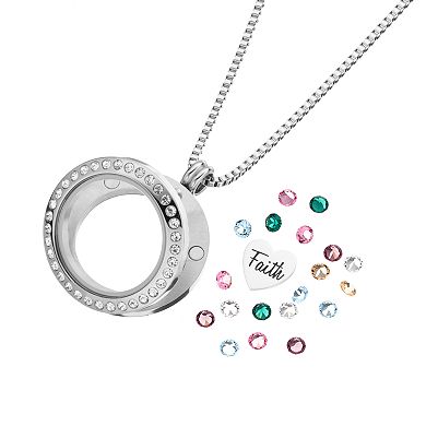 Blue La Rue Crystal Stainless Steel 1-in. Round "Faith" Charm Locket - Made with Crystals
