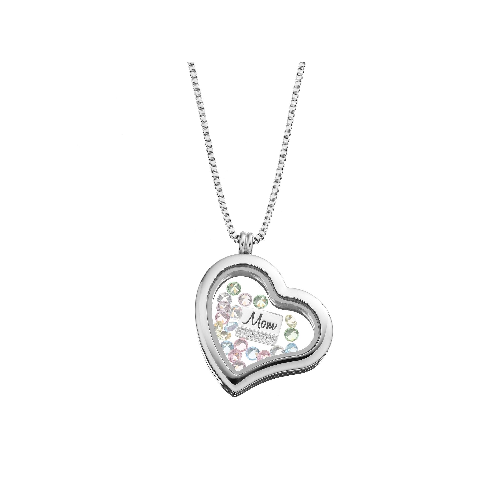 Blue La Rue Crystal Stainless Steel 1.2-in. Heart Mom Charm Locket, Wo