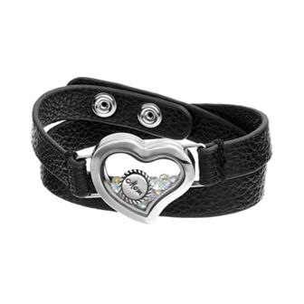 Blue La Rue Crystal Stainless Steel 1 in Heart "Mom" Charm Locket Wrap Bracelet
