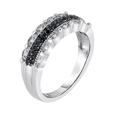 1/4 Carat T.W. Black and White Diamond Sterling Silver Scalloped Ring
