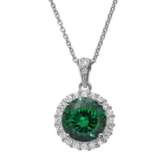 Sophie Miller Simulated Emerald & Cubic Zirconia Sterling Silver Halo Pendant Necklace