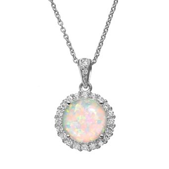 Sophie Miller Lab-Created Opal & Cubic Zirconia Sterling Silver Halo Pendant Necklace