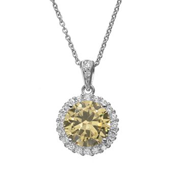 Sophie Miller Yellow & White Cubic Zirconia Sterling Silver Halo Pendant Necklace