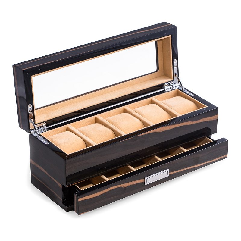 Bey-Berk Ebony Wood 5-Slot Watch Storage Box - Men, Black