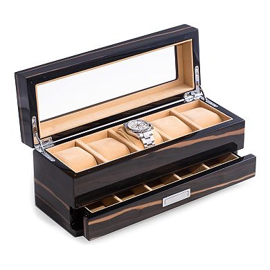 Bey-Berk Ebony Wood 5-Slot Watch Storage Box - Men