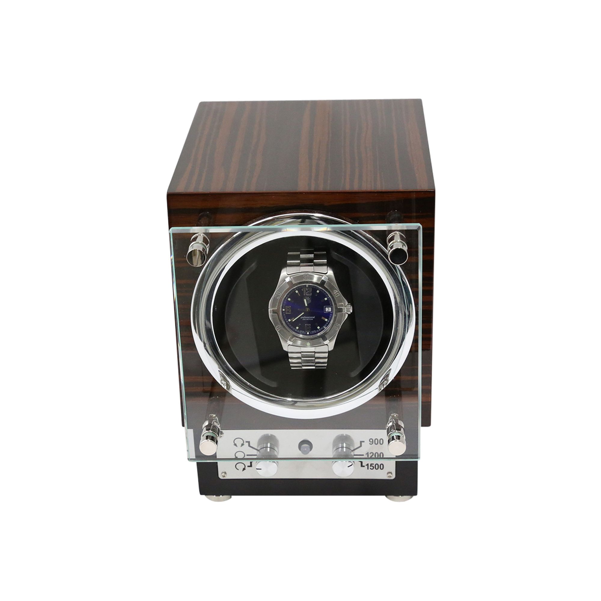 Bey-Berk Ebony Burlwood Watch Winder, Black