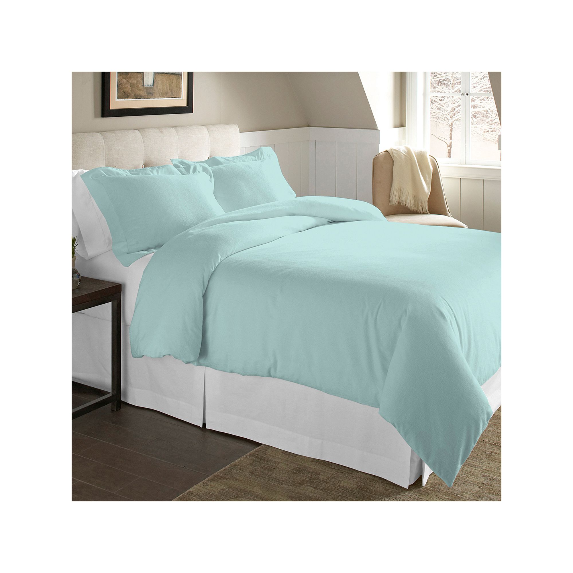 Pointehaven Solid Flannel Duvet Cover Set, Lagoon