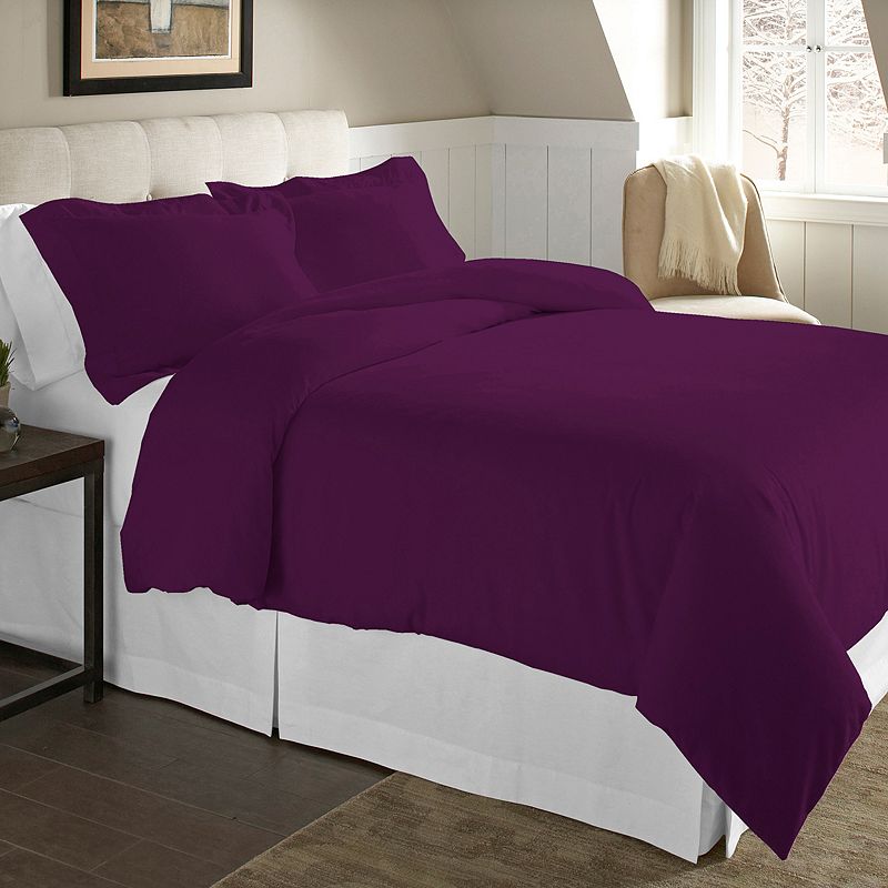 Pointehaven Solid Flannel Duvet Cover Set, Purple, Full/Queen