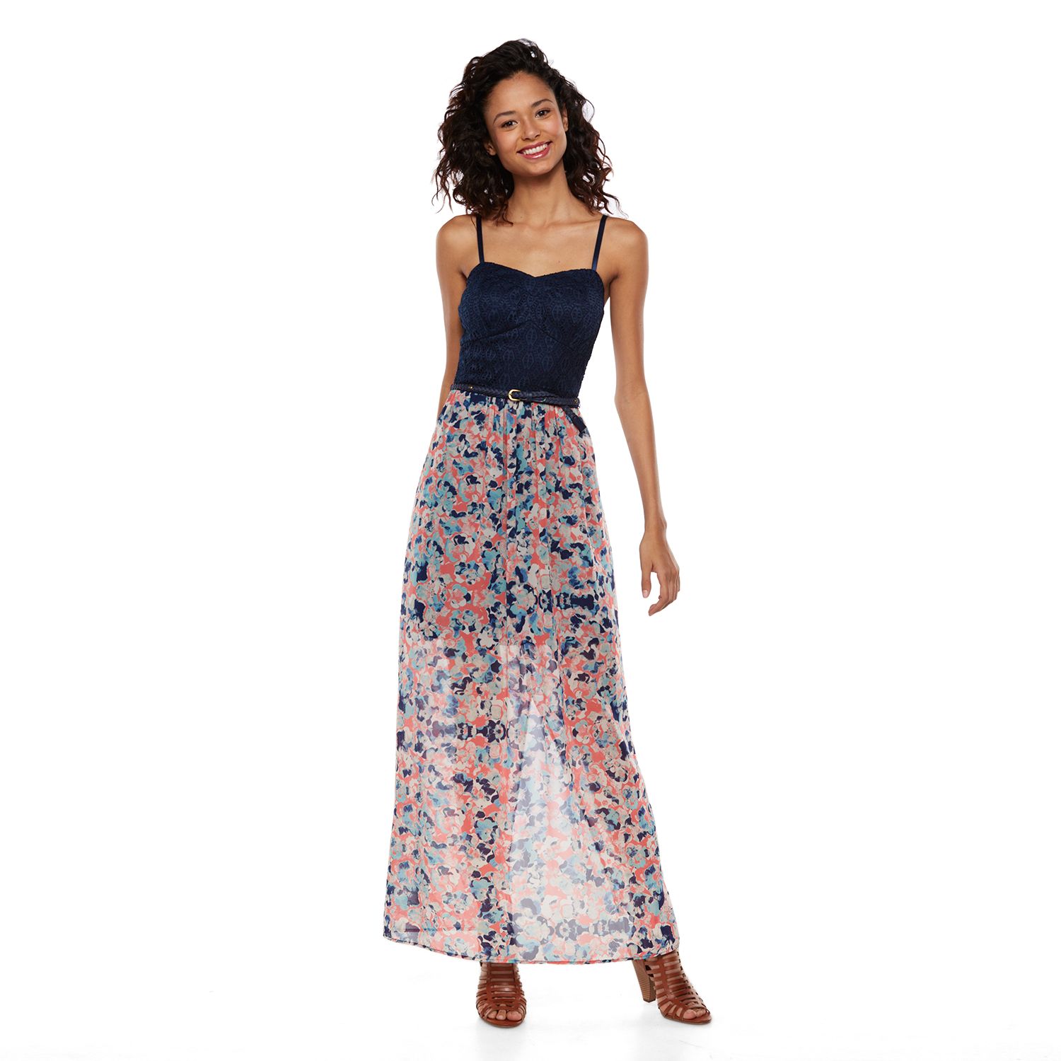 Juniors' Lily Rose Knit To Chiffon Maxi 