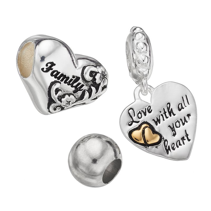 Individuality Beads Sterling Silver Two Tone Family Heart Bead & Charm