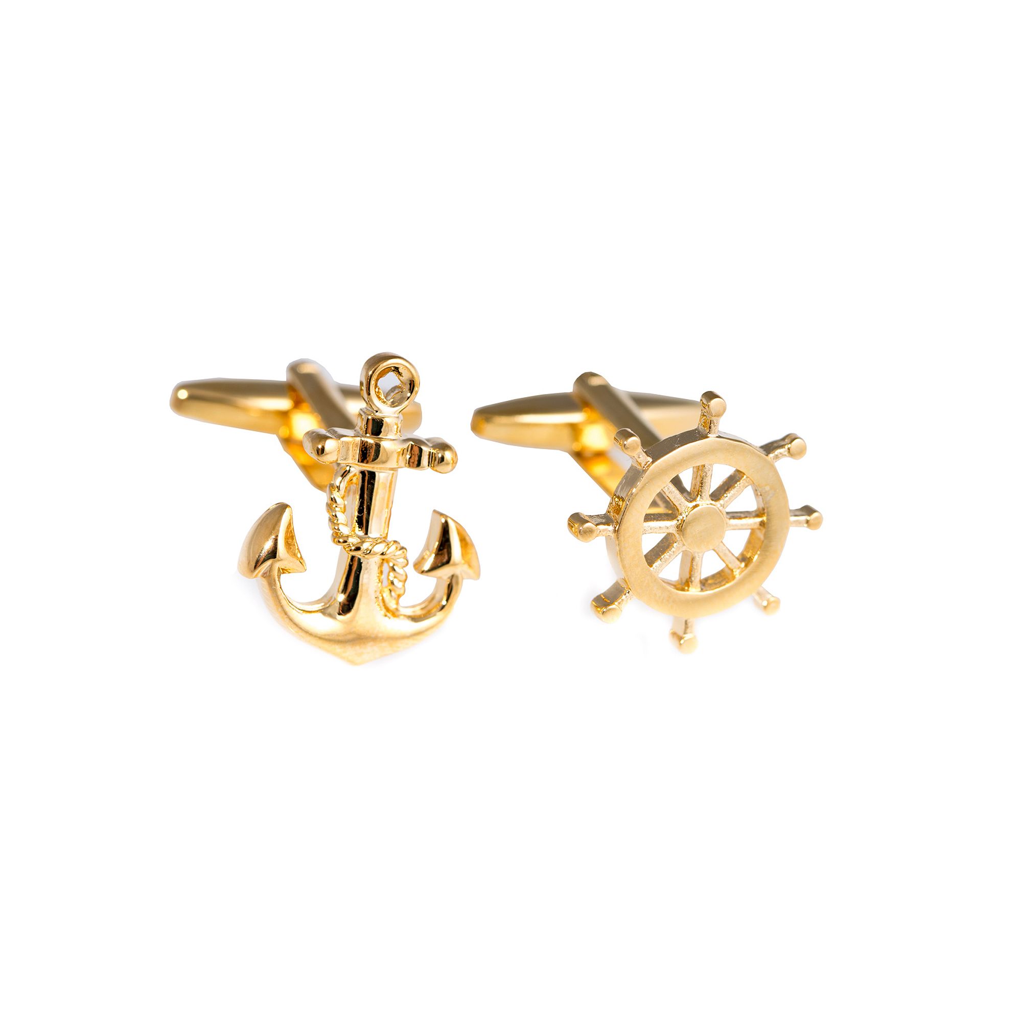 Gold-Plated Ships Anchor & Wheel Cuff Links