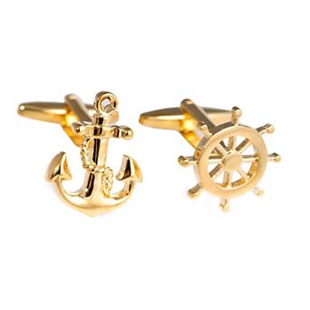 Gold-Plated Ships Anchor & Wheel Cuff Links