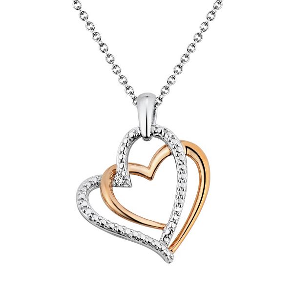 Loveboat Diamond Heart Pendant Necklace in Sterling and 10K Rose Gold