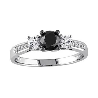 Stella Grace 4/5 Carat T.W. Black and White Diamond, and Lab-Created White Sapphire 10k White Gold 3-Stone Ring