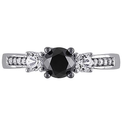 Stella Grace 4/5 Carat T.W. Black and White Diamond, and Lab-Created White Sapphire 10k White Gold 3-Stone Ring