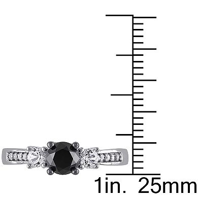 Stella Grace 4/5 Carat T.W. Black and White Diamond, and Lab-Created White Sapphire 10k White Gold 3-Stone Ring