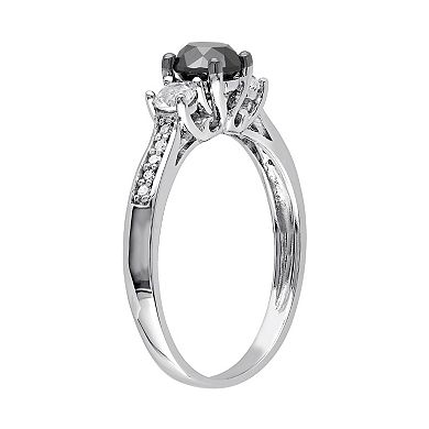 Stella Grace 4/5 Carat T.W. Black and White Diamond, and Lab-Created White Sapphire 10k White Gold 3-Stone Ring