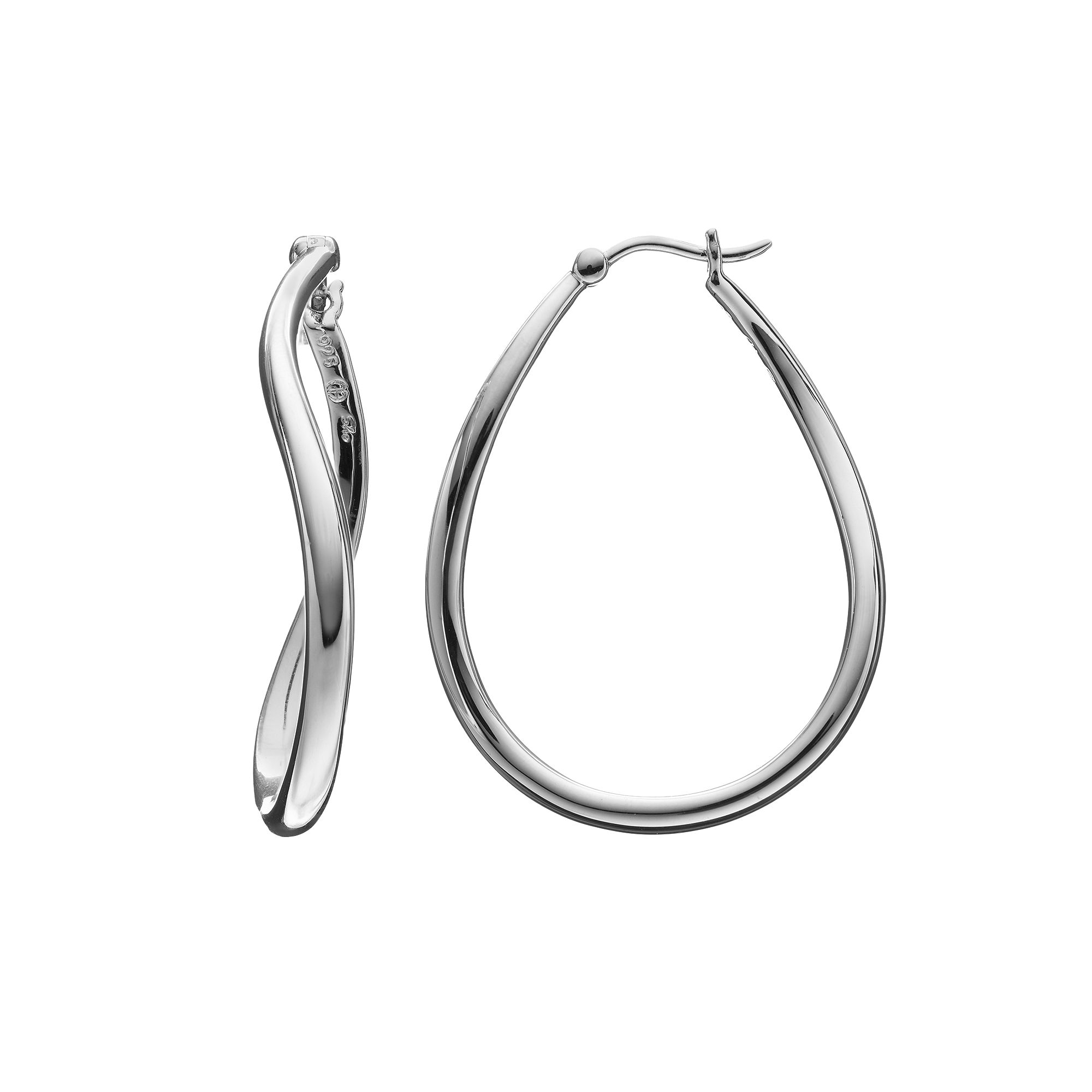 Boston Bay Diamonds Sterling Silver Wavy Oval Hoop Earrings, Womens, Grey
