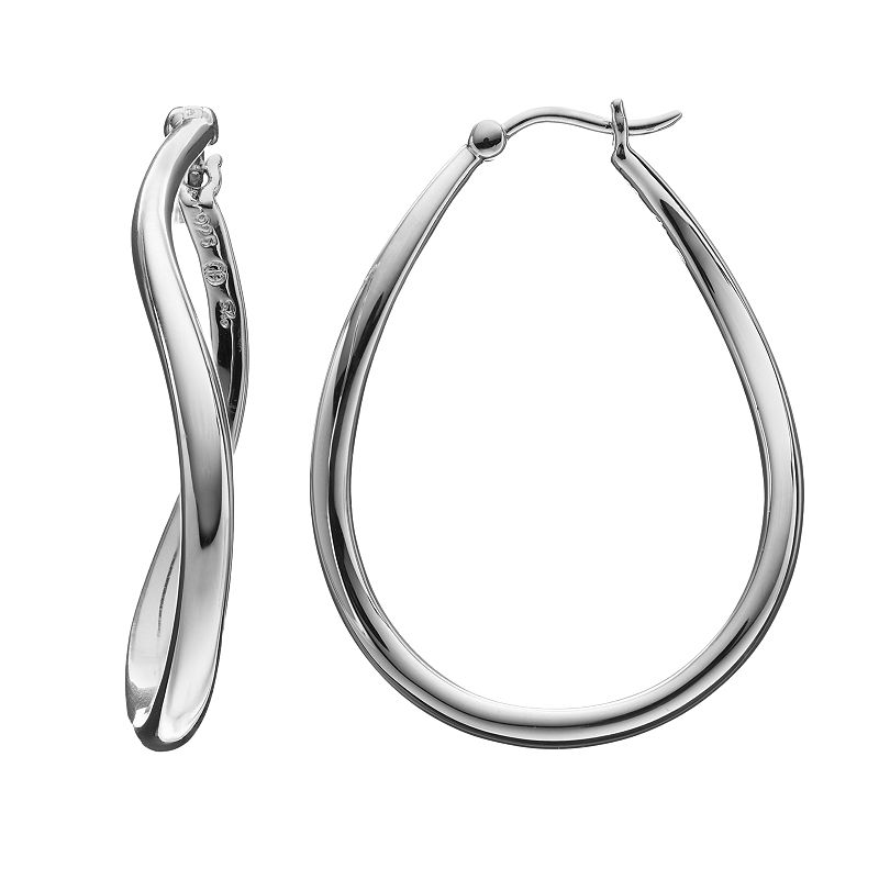 Boston Bay Diamonds Sterling Silver Wavy Oval Hoop Earrings, Womens, Grey