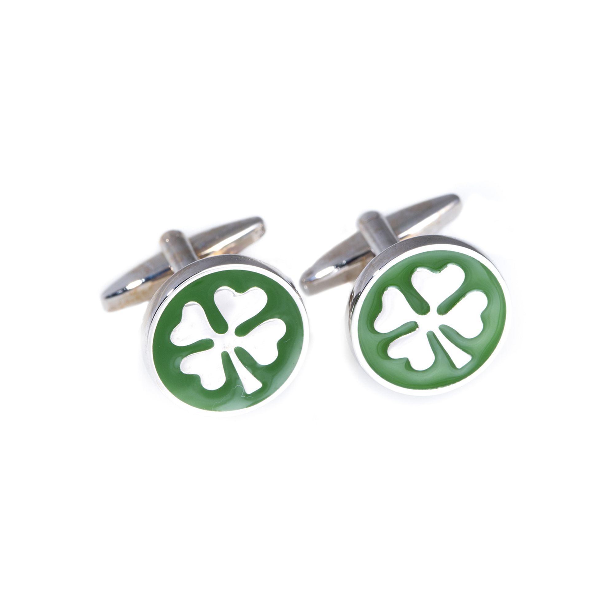 Rhodium-Plated Four Leaf Clover Cuff Links, Colors